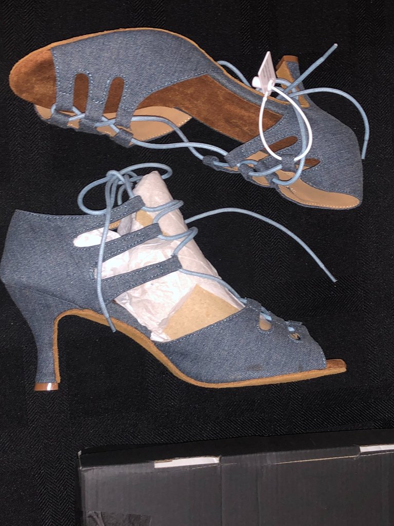 Danceandsway Denim Blue Lace Up Open Toe Dance Heels Shoes Sz 11 Eu 43 — image 4 of 7